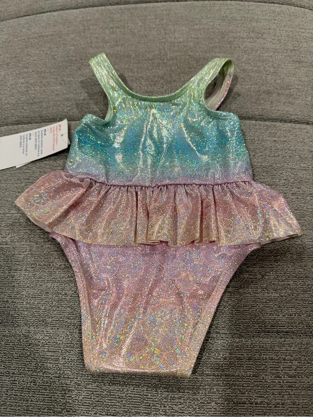 Baby Girl Old Navy One Piece Mermaid Swimsuit With Ruffles and SNAPS!